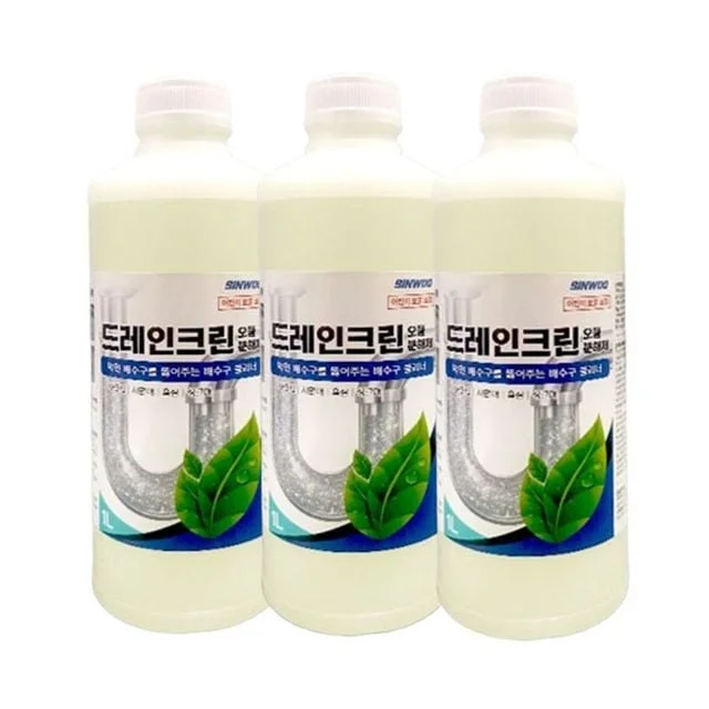 드레인크린 오물분해제 배수구 클리너 싱크대 세면대 하수구 막힘 뚫어뻥 세정제 1L 3개