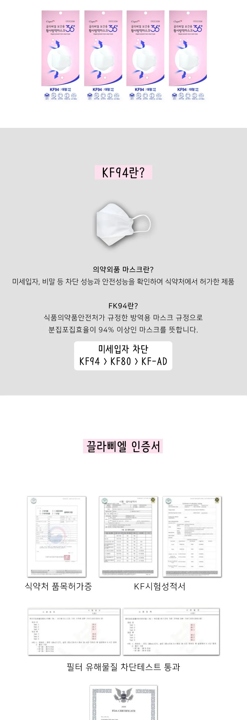 끌라삐엘 KF94 마스크 대형 1매 상세4