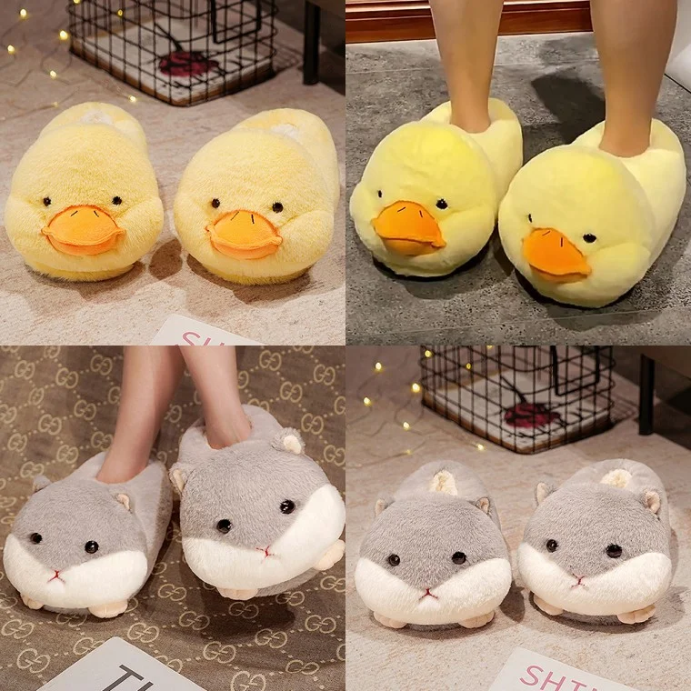 햄찌덕털실내화 사무실 학생 방한 푹신 동물 거실화