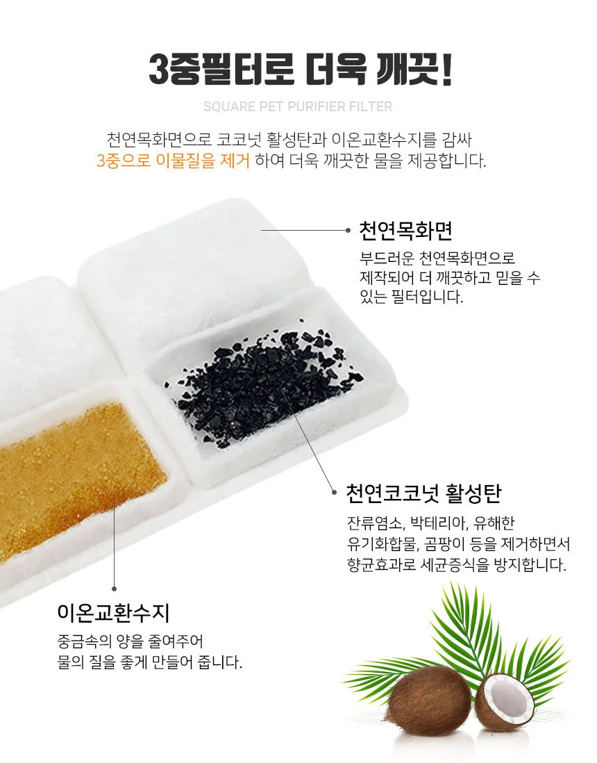 고양이 강아지 사각 정수기 리필필터 자동 급수기 4개입 상세4