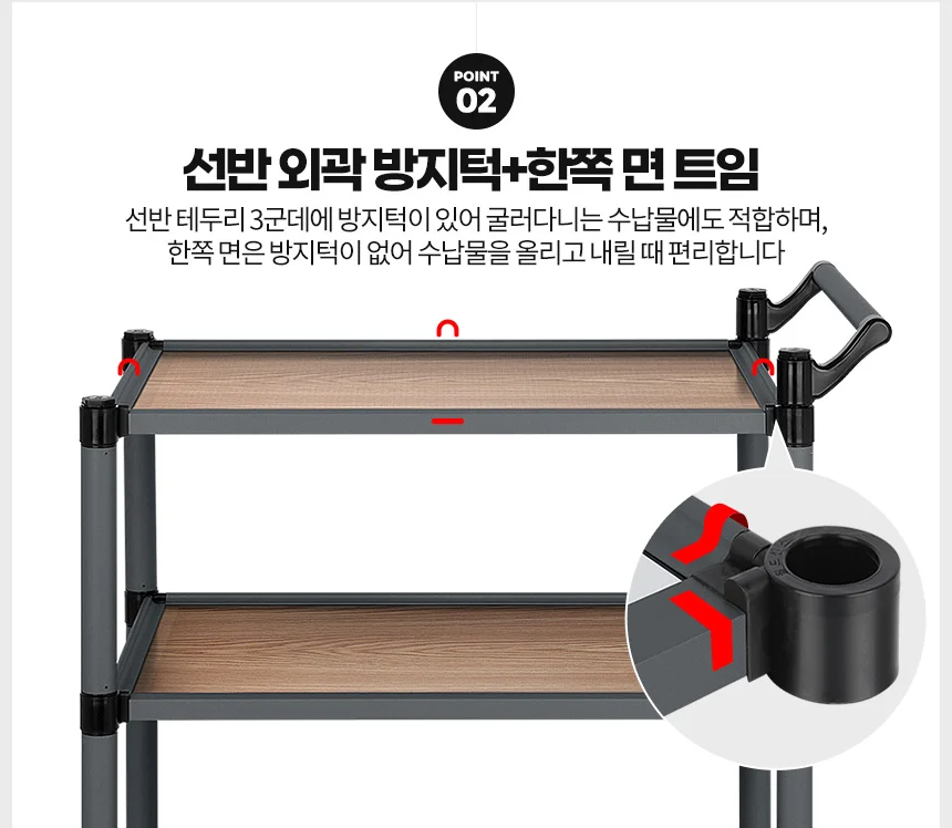 2단 3단 서빙 주방 웨건 이동식 트레이 핸드 카트 상세4