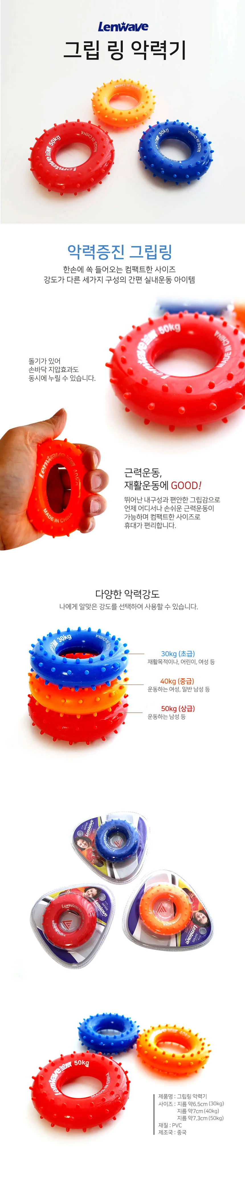 런웨이브 지압 링악력기 3가지 악력강도 손 악력기 상세2
