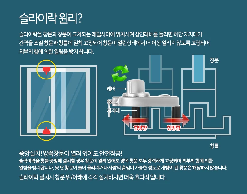 슬라이락G101 창문 잠금 장치 방범창 미닫이문 고정 베란다 상세3
