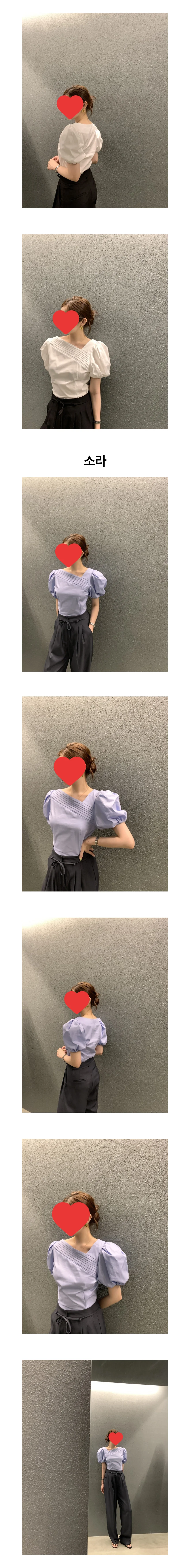 여성 4컬러 우아한 페미닌룩 사선넥 반팔 블라우스 상세2