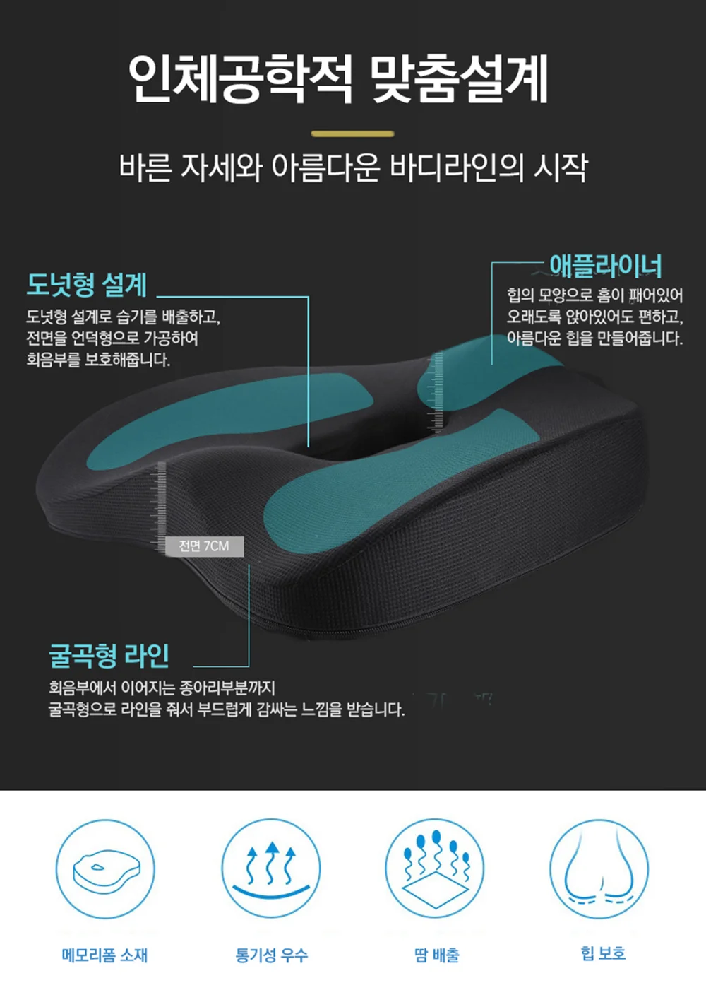 메모리폼 4D 입체 치질방석 꼬리뼈 산모방석 상세3