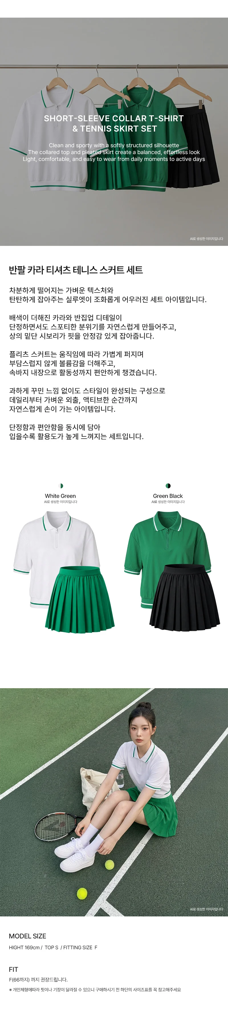 KAA 9007W 반팔 카라 티셔츠 테니스 스커트 세트 상세1