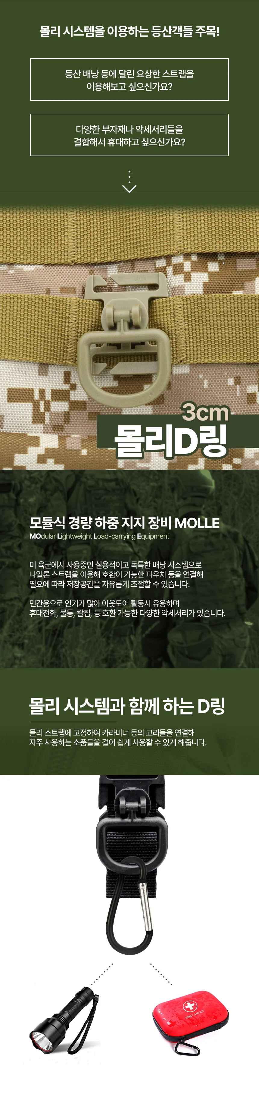 몰리클립 molle 웨빙 버클 스트랩 가방 연결 D링 클립 상세2