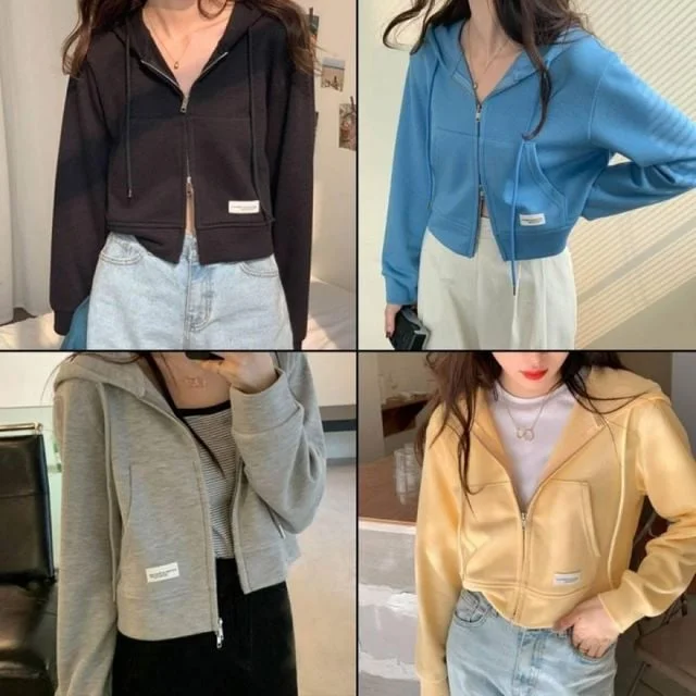 투웨이 후드집업 투지퍼 크롭 후드티 가을 긴팔 상의