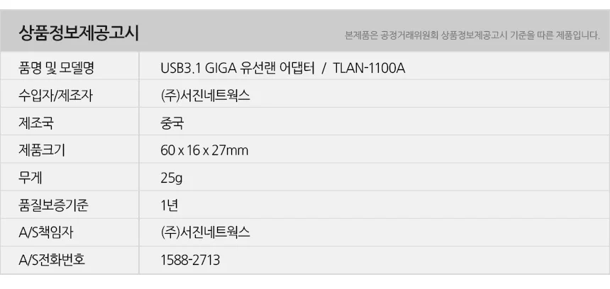USB3.1 기가 유선랜 어댑터 1000MBPS 자동감지 작동 노트북 PC 컴퓨터 데스크탑 모니터 상세3